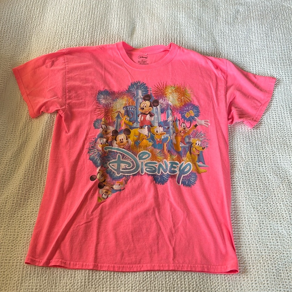 Pink Disney shirt Logo Short Sleeve Fireworks